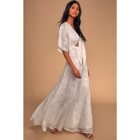 New Hutch Modcloth Kayla Jacquard Maxi Dress White Flutter Sleeve Women's 4 NWT - Picture 2 of 14